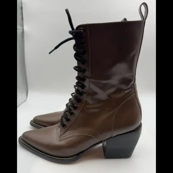 Chloe Rylee Patent Leather Heel Boots Brown Size 41 EU, 11 US - Picture 2 of 9